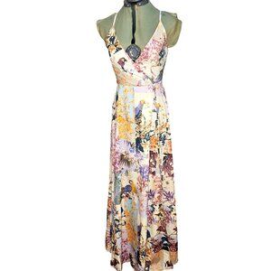 Woman's VTG baby doll halter resort cottagecore retreat tropical maxi wrap dress